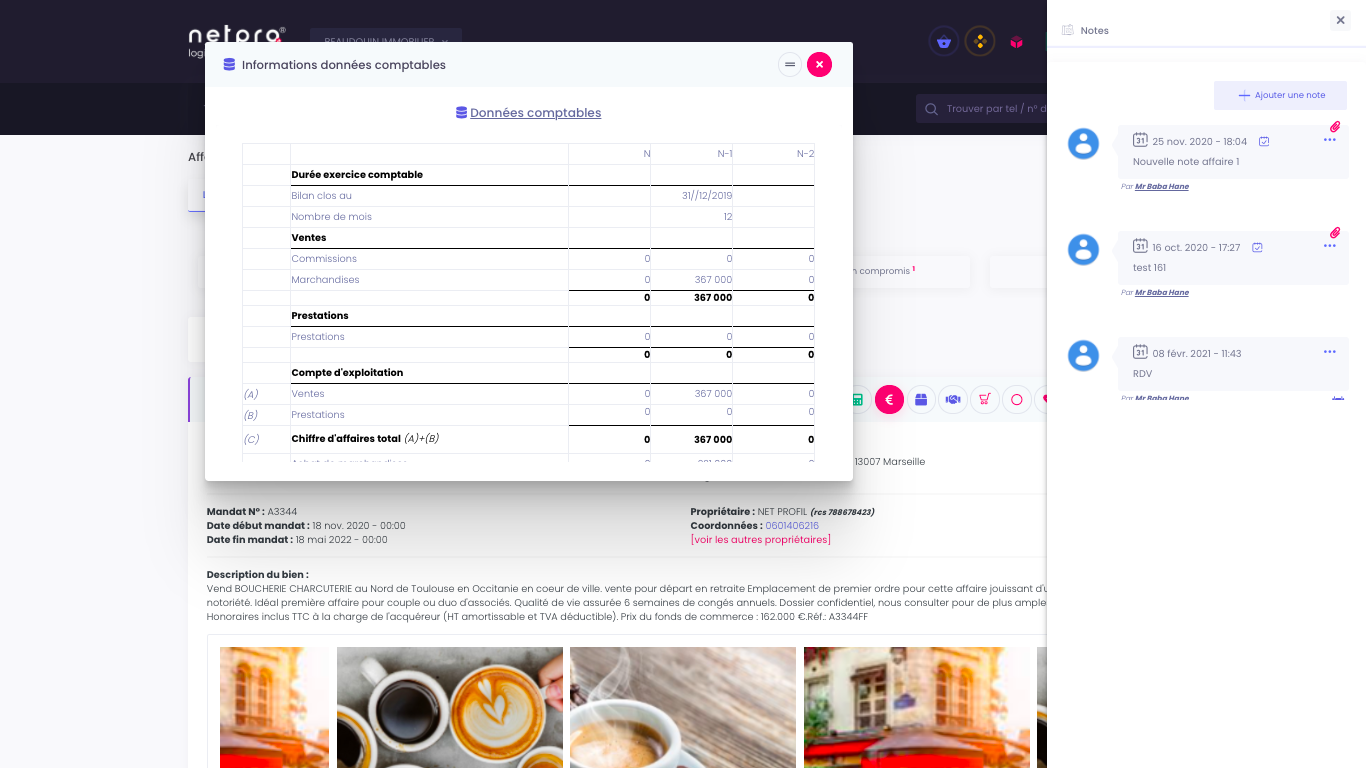 tableau de bord logiciel CHR
